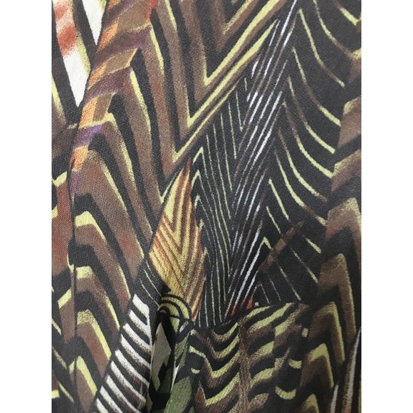 Agaci Womens Tunic Top Mini Dress Medium Bell Slv Chiffon Lined Green Brown D4 - Picture 3 of 8